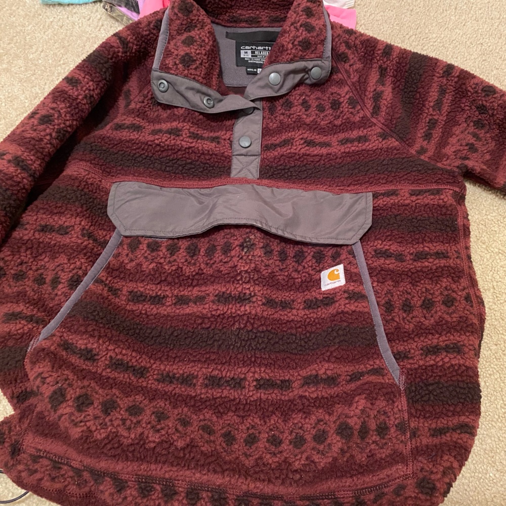 Carhartt Burgundy and Gray Sweater